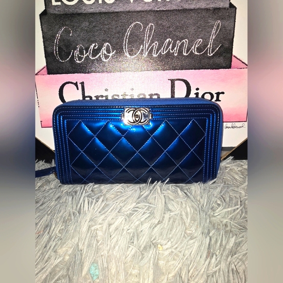 Chanel Chrome Royal Blue Silver Hardware 2014 Boy Continental Long Wallet💙(EUC) - Picture 1 of 10